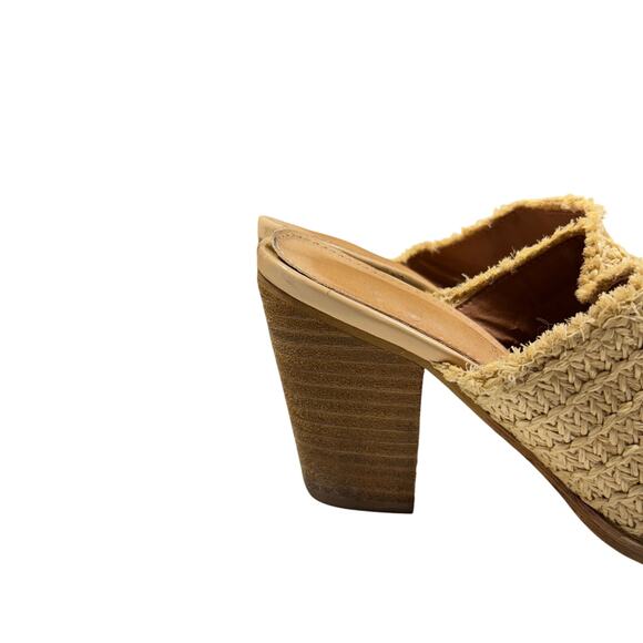 MiiM Mi.iM Raffia Woven Block Heel Mules Slides Sandals Khaki Tan 3.5" Boho 8.5 - Picture 4 of 6